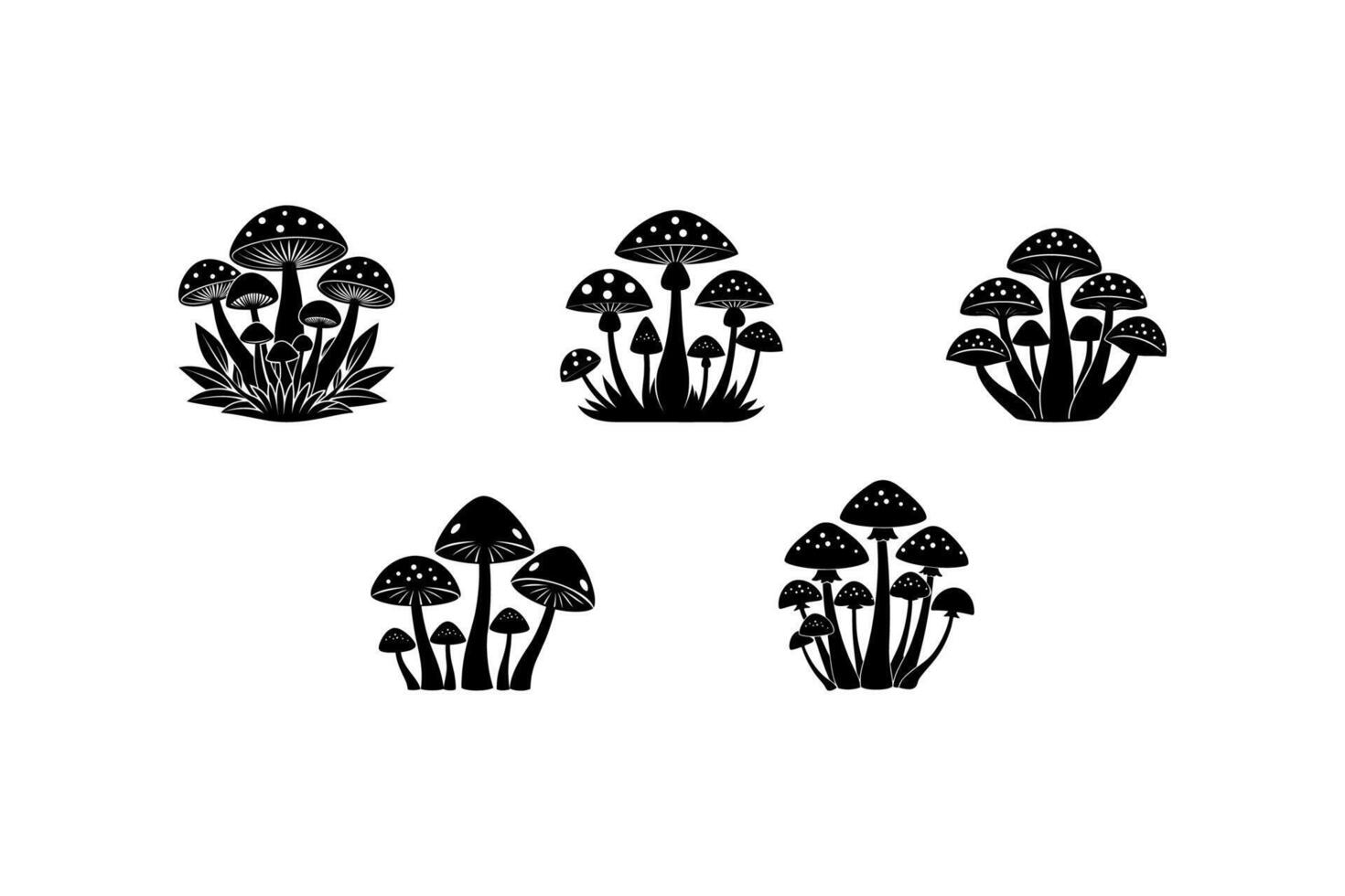 mushrooms silhouette set vector