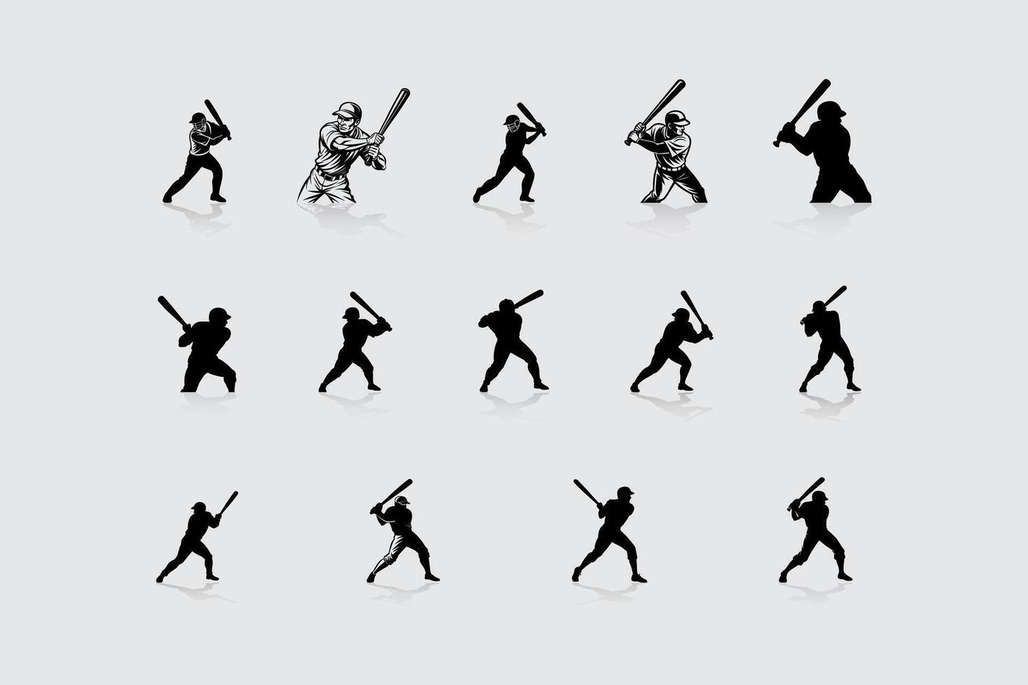 Baseball player silhouette group vector