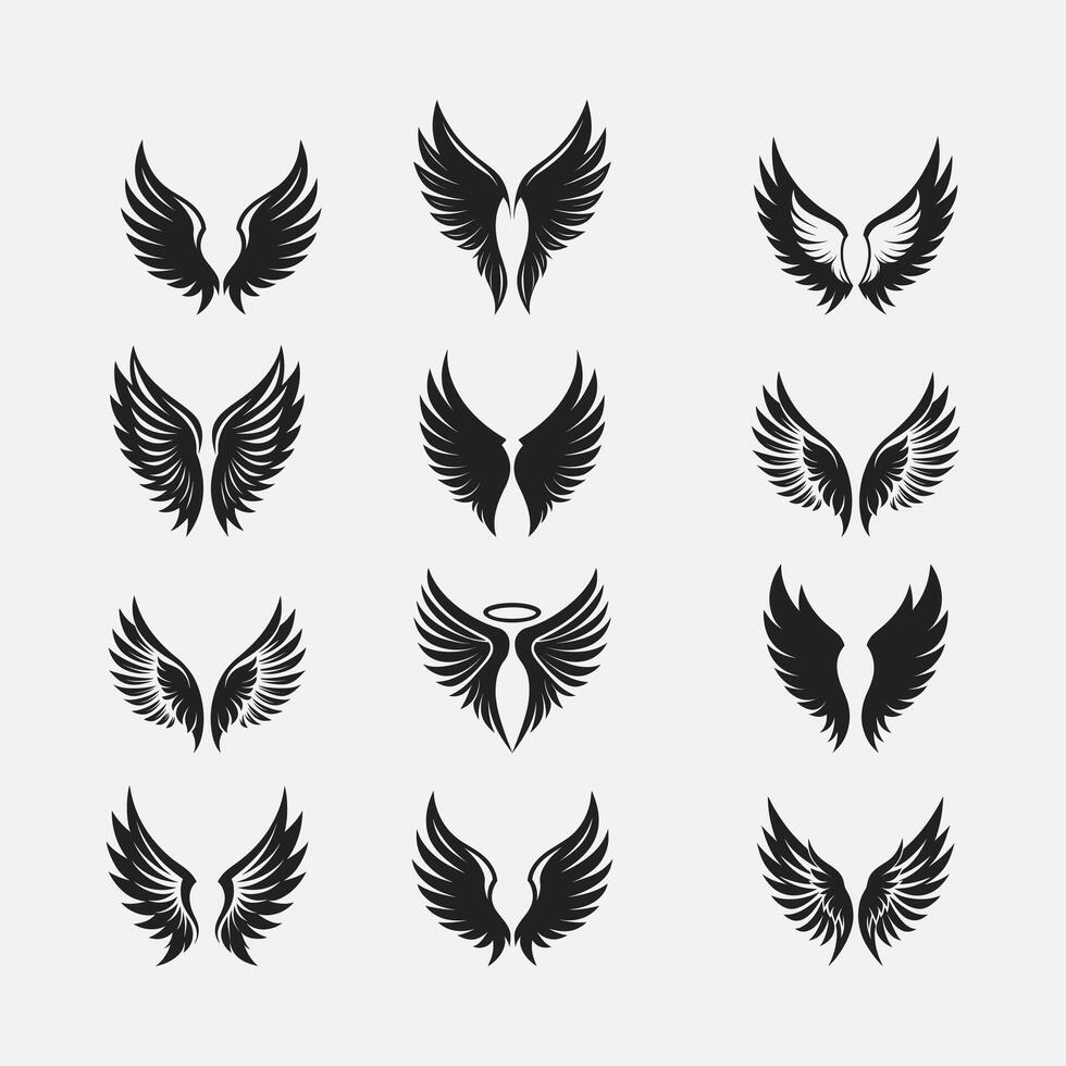 Angel wings silhouette set vector