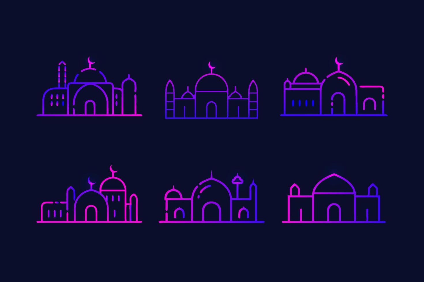 Mosque neon outline silhouette on black background vector