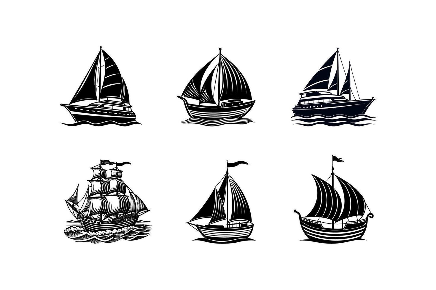 Sailing boat silhouette set vector