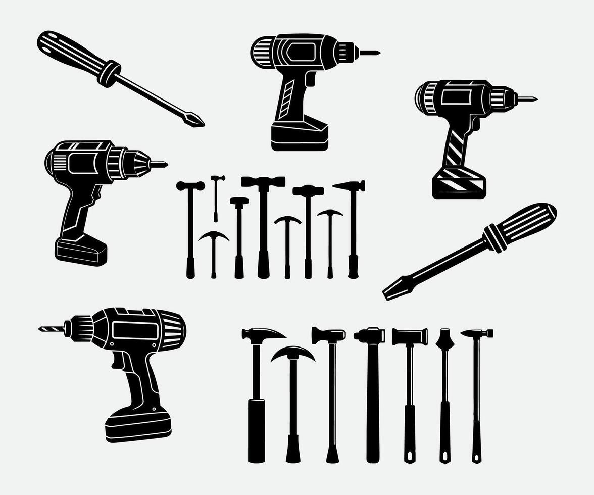 Tools silhouette set vector