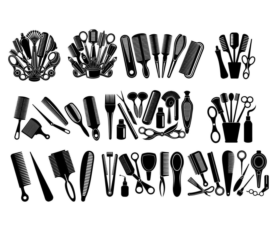 Hair dressing tools silhouette set 01 vector