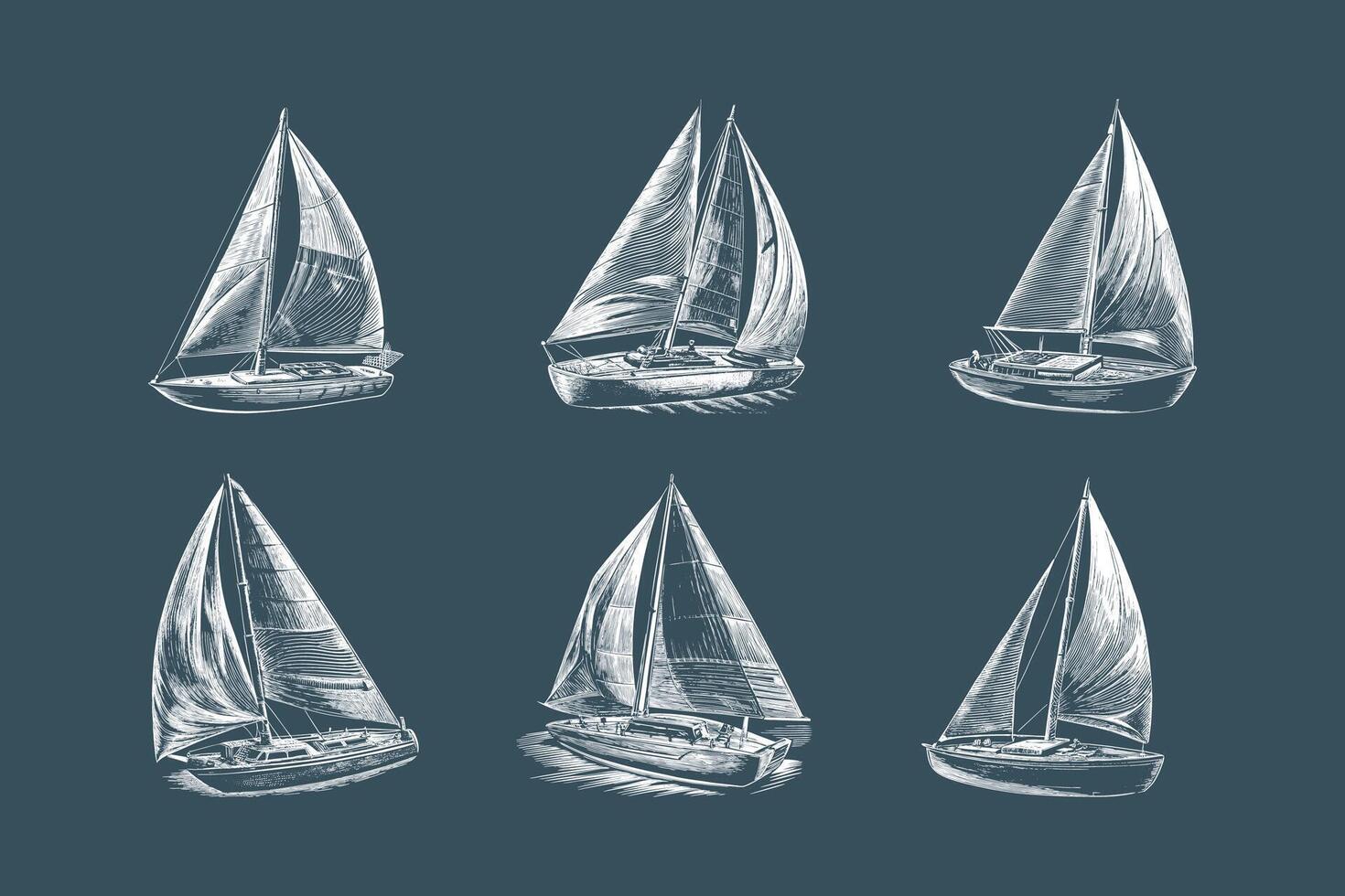 Sailing boat silhouette engraving vector