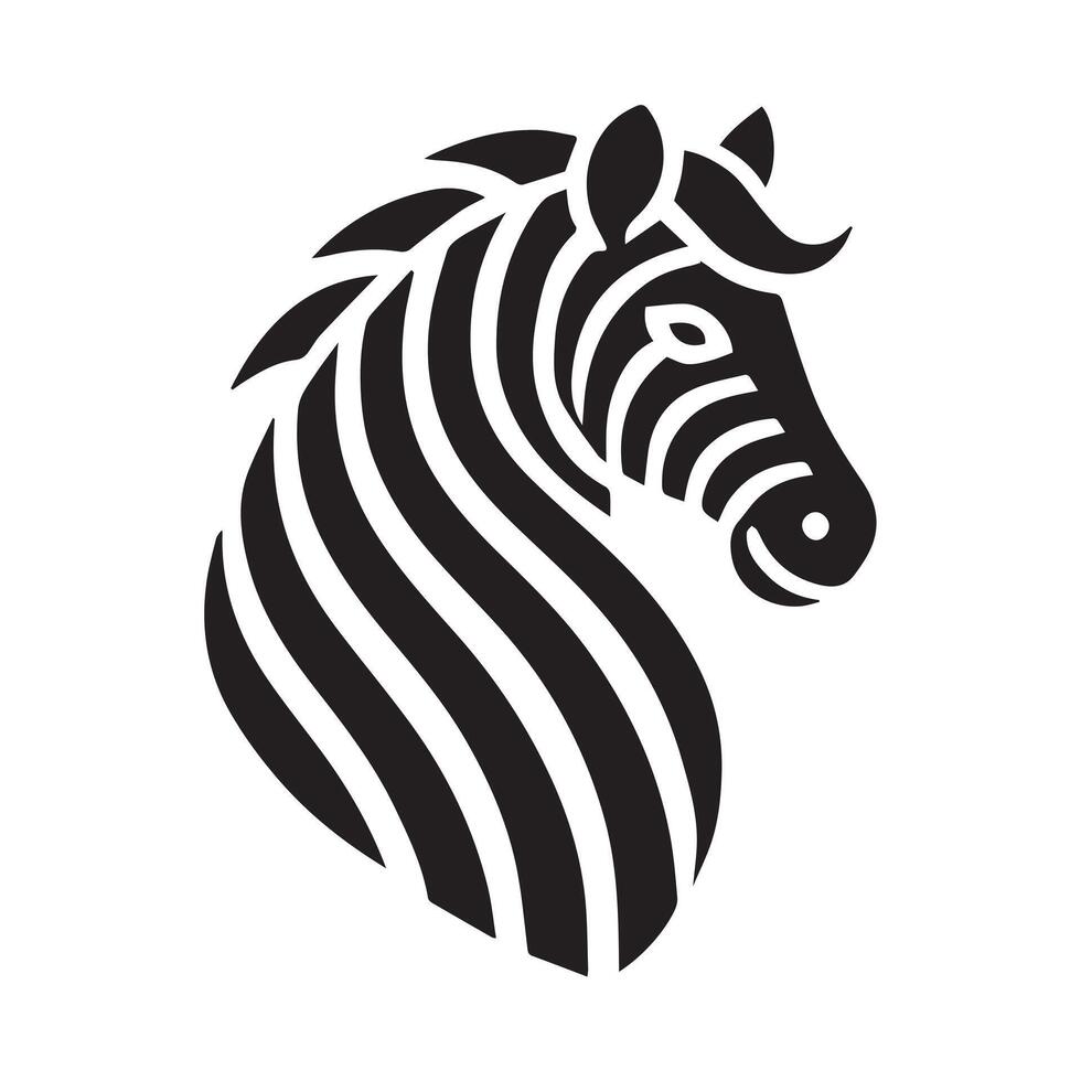 A bold, stylized black and white silhouette of a zebra's head. vector