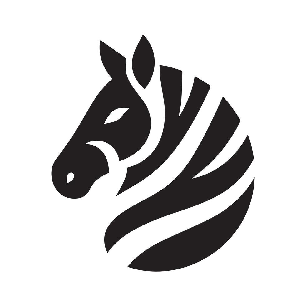 A stylized, black and white, profile view of a zebra head. vector