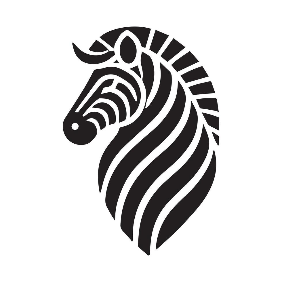 A stylized, black and white silhouette of a zebra head, perfect for logos, branding, or graphic design projects. vector
