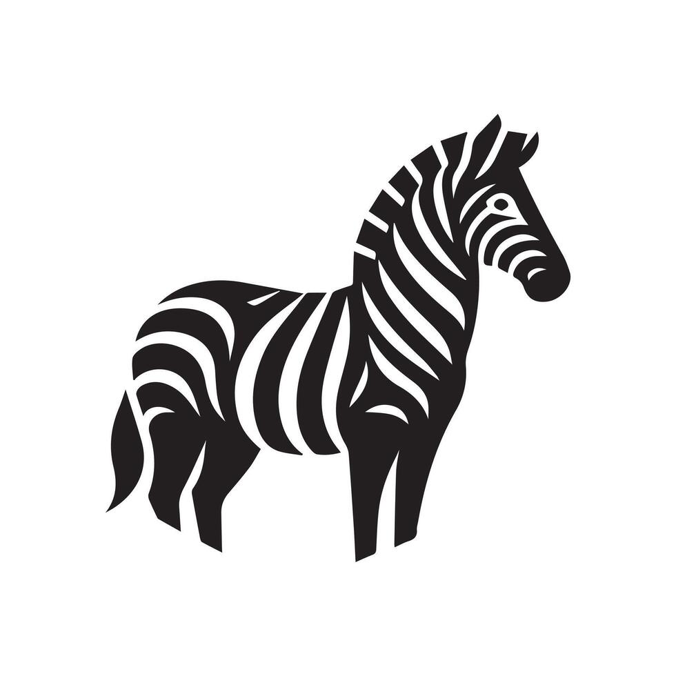 A striking, stylized black and white graphic of a zebra's head in profile view. vector
