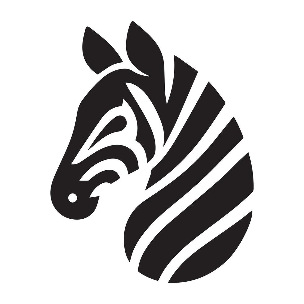 A stylized, black and white silhouette of a zebra's head and neck, set against a dark square background. vector