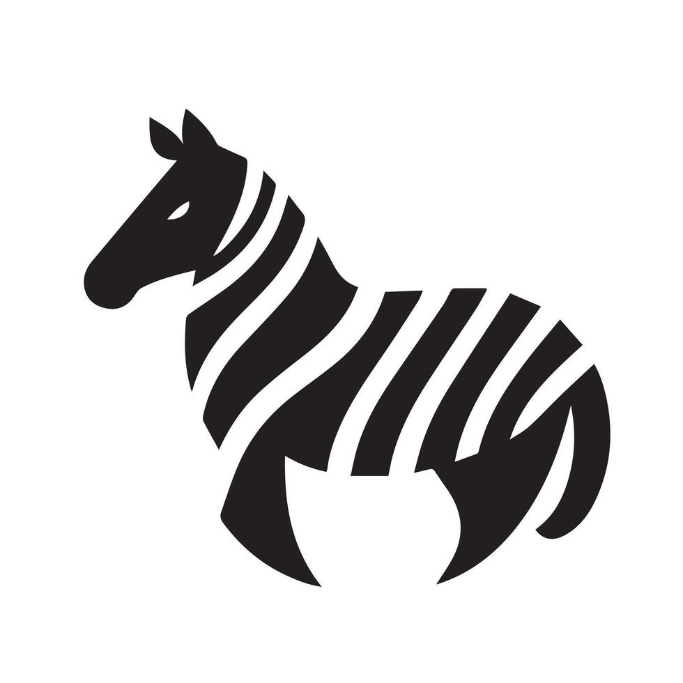 A stylized, black and white silhouette of a zebra head set within a circle. vector