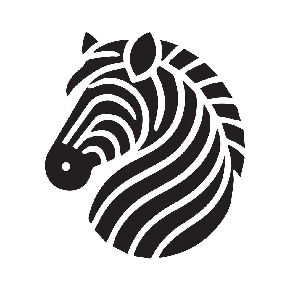 A stylized, black and white silhouette of a zebra against a white background. vector
