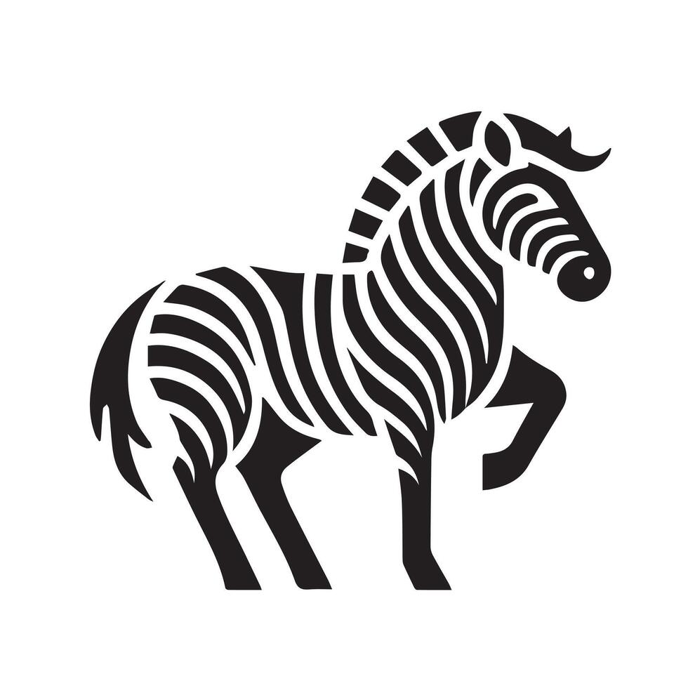 A bold, graphic black and white illustration of a zebra head, set within a circular frame. vector
