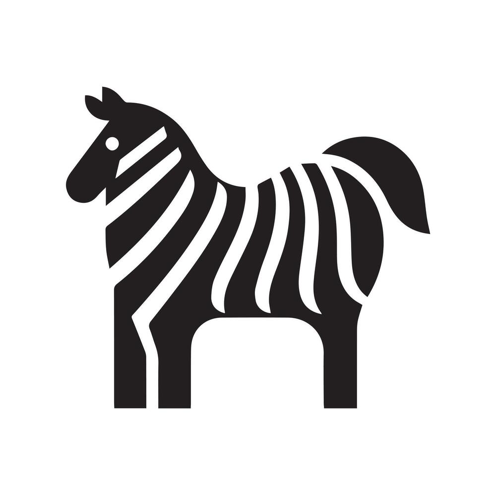 A bold, black and white graphic illustration of a zebra's head and neck in profile view. vector