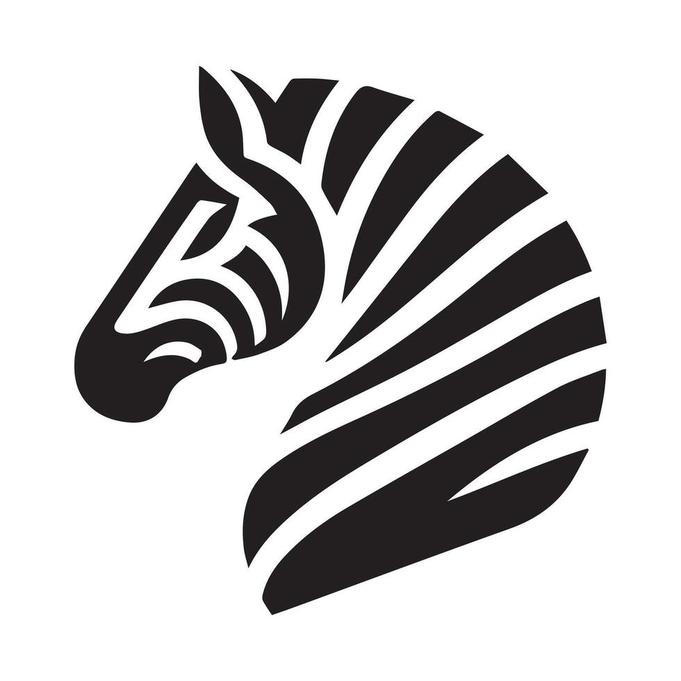 black and white stylized graphic of a zebra's head and shoulders. vector
