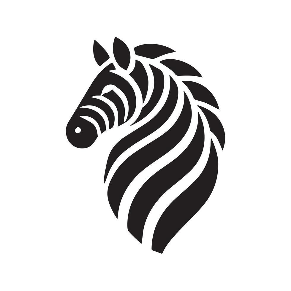 A bold, stylized silhouette of a zebra against a pure white background. vector
