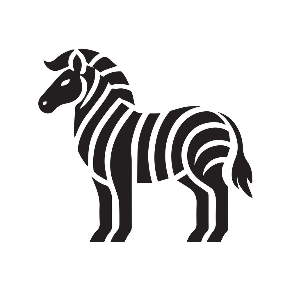 A striking black and white stylized graphic of a zebra's head and shoulders. vector