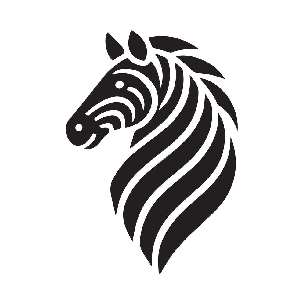 A clean, graphic, black and white silhouette of a zebra head. vector
