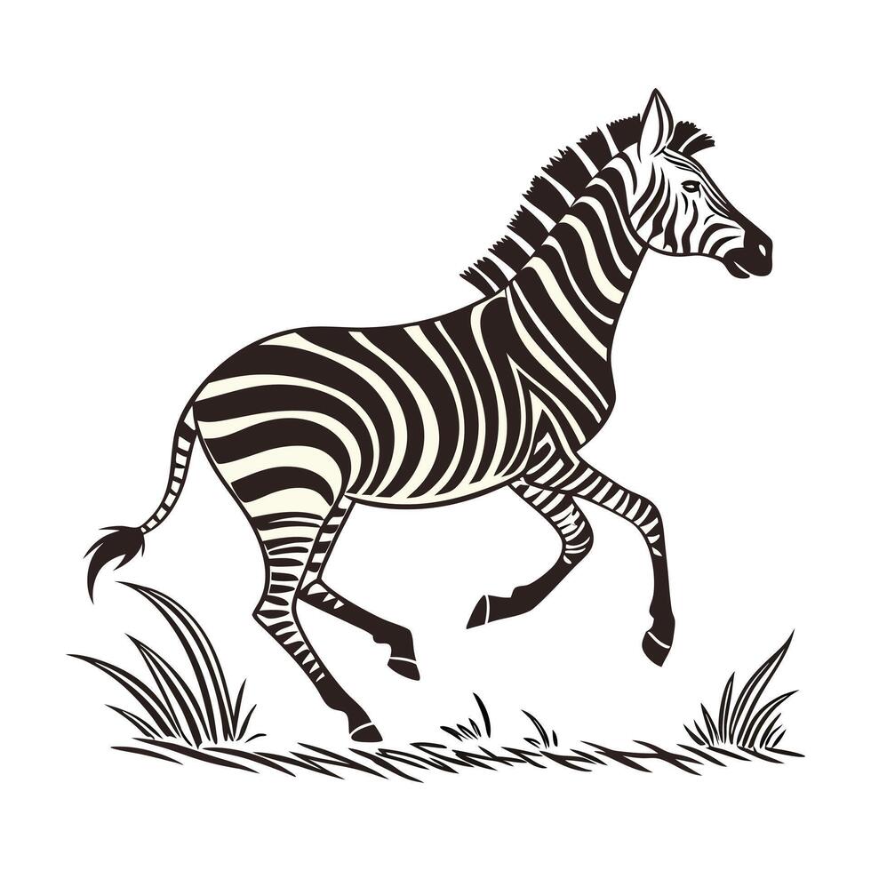 A bold, stylized silhouette of a zebra in profile view. vector