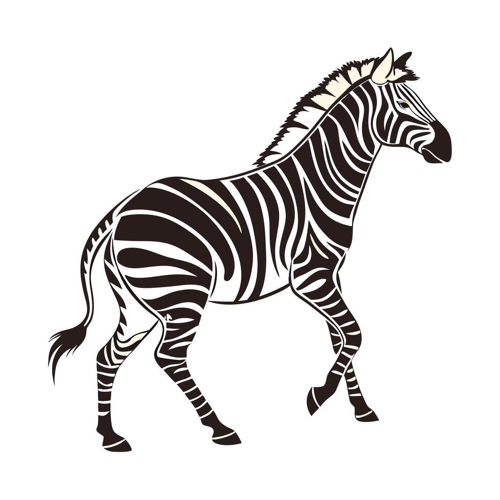 stylized black and white silhouette of a zebra in profile view, walking. vector