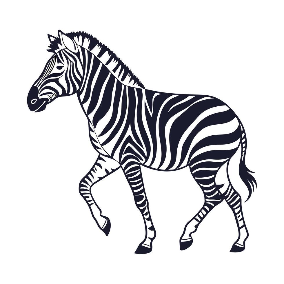 A striking, side-view silhouette of a zebra. vector