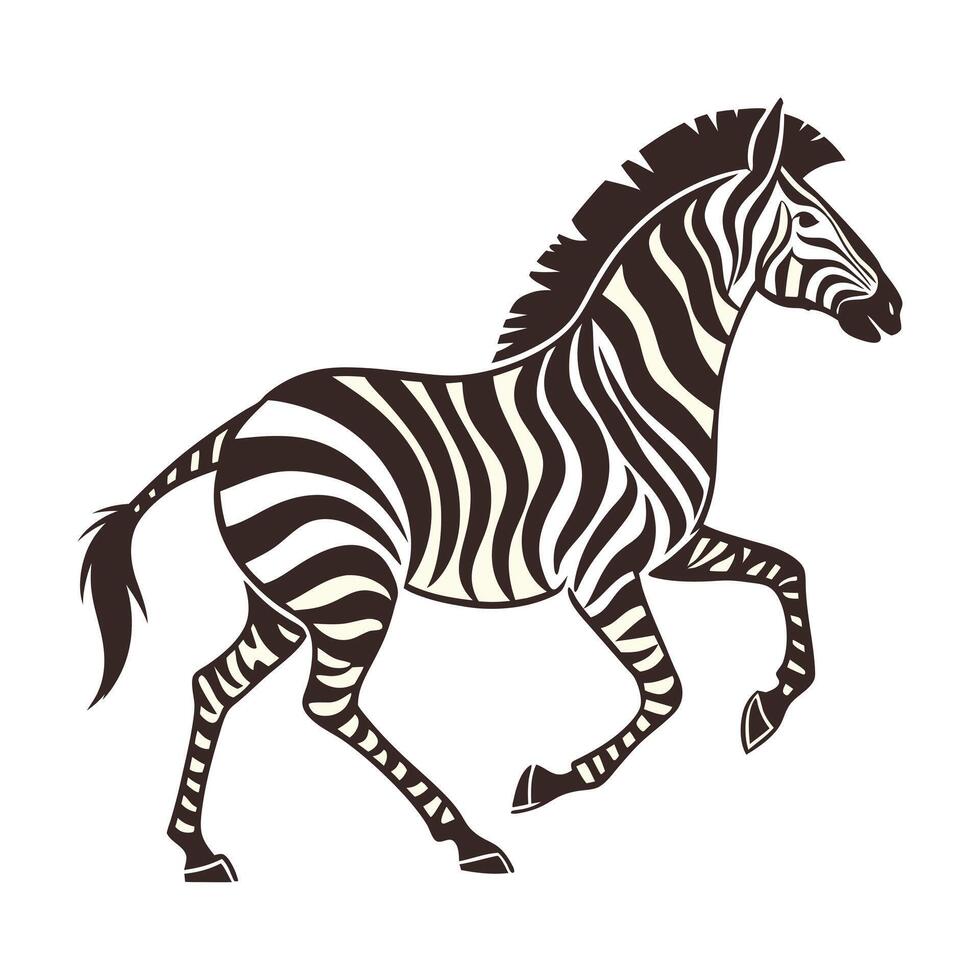 A stylized, black and white illustration of a zebra in a running pose. vector