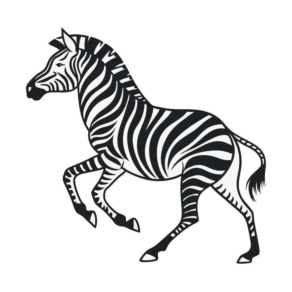 black and white silhouette of a zebra in motion. vector