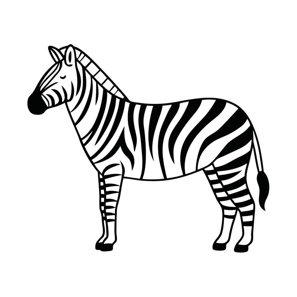 black and white silhouette of a zebra walking through tall grass in an African savanna. vector
