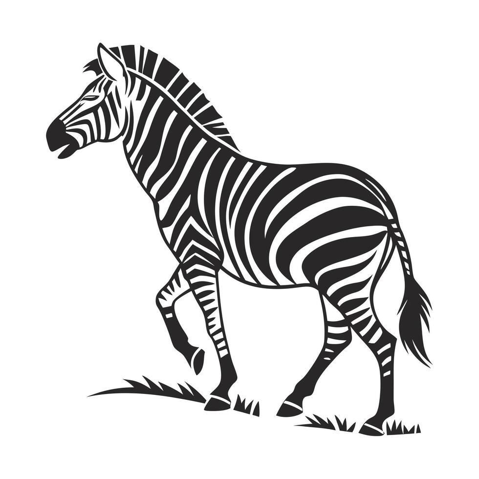 A striking, stylized silhouette of a zebra in profile view. vector