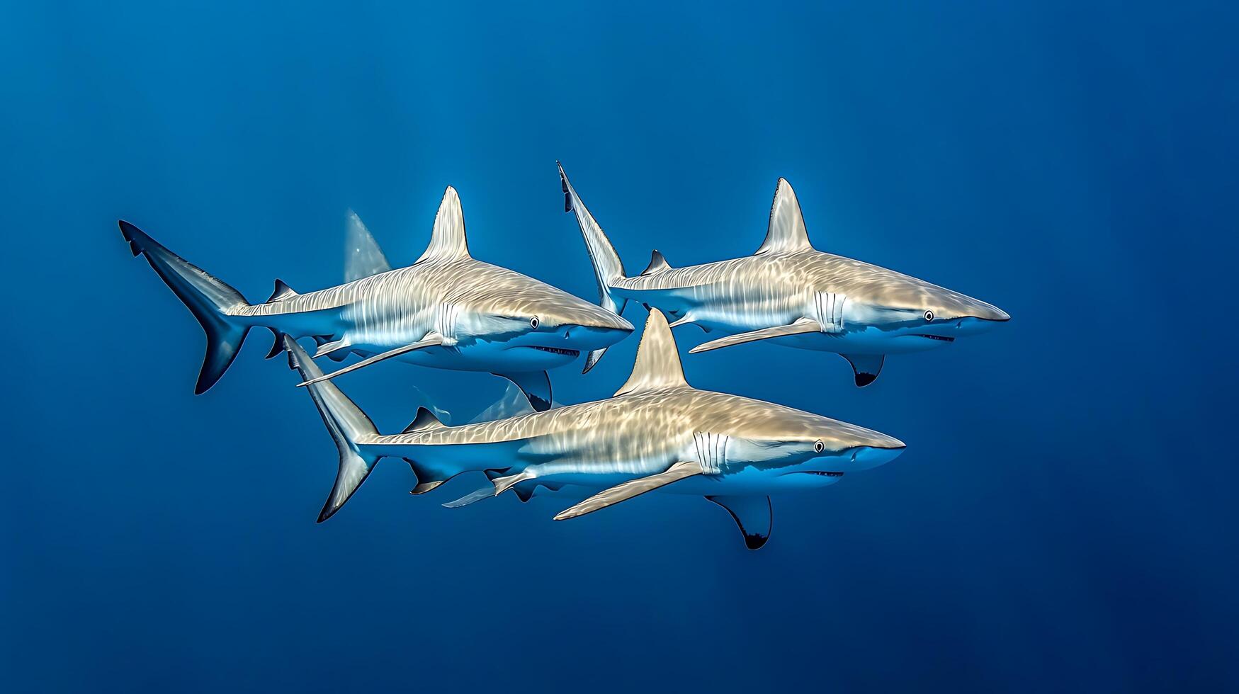 A group of sharks swims in synchronized formation strange photo