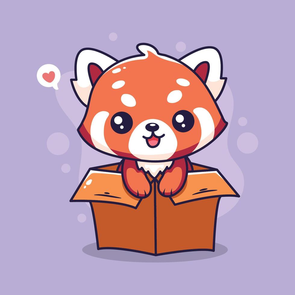 Cute cartoon red panda in a box. illustration. vector