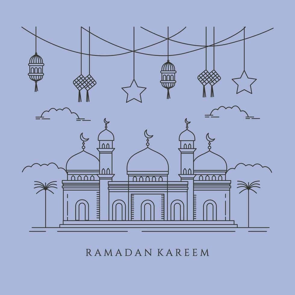 mosque landscape line art background illustration design vector