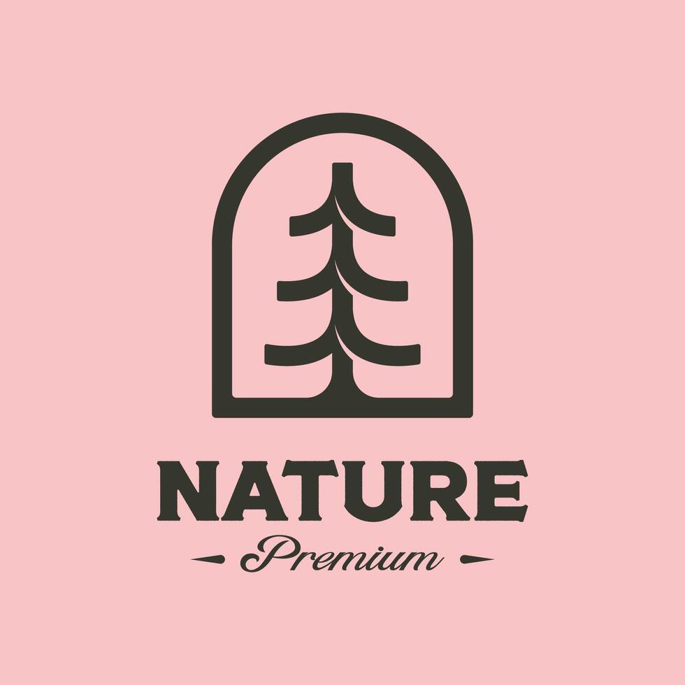 pine tree emblem logo symbol minimalist illustration design, simple tree logo design vector