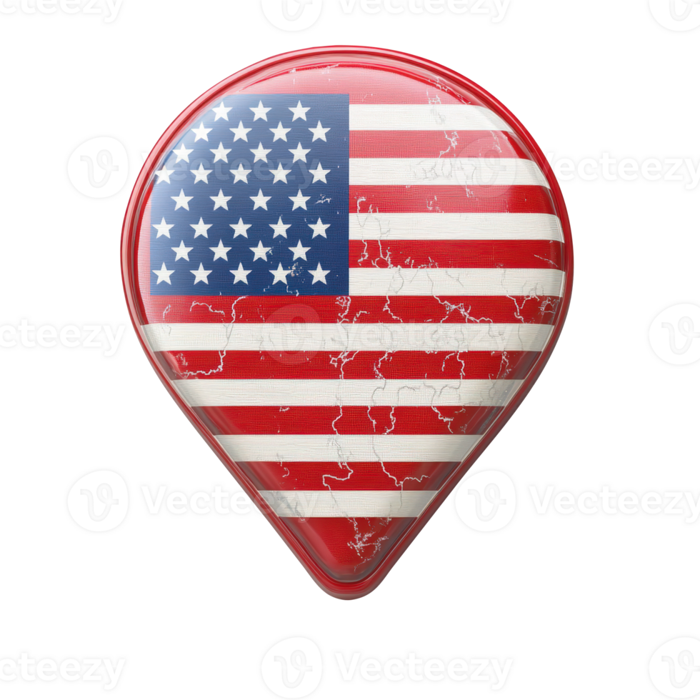 3d icon Location pin navigation marking usa american flag geolocation isolated on transparent symbolizes representing nationwide and travel journey png