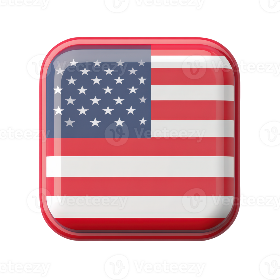 3d icon Squared and glossy united states usa flag icon with transparent background, perfect for apps or websites png