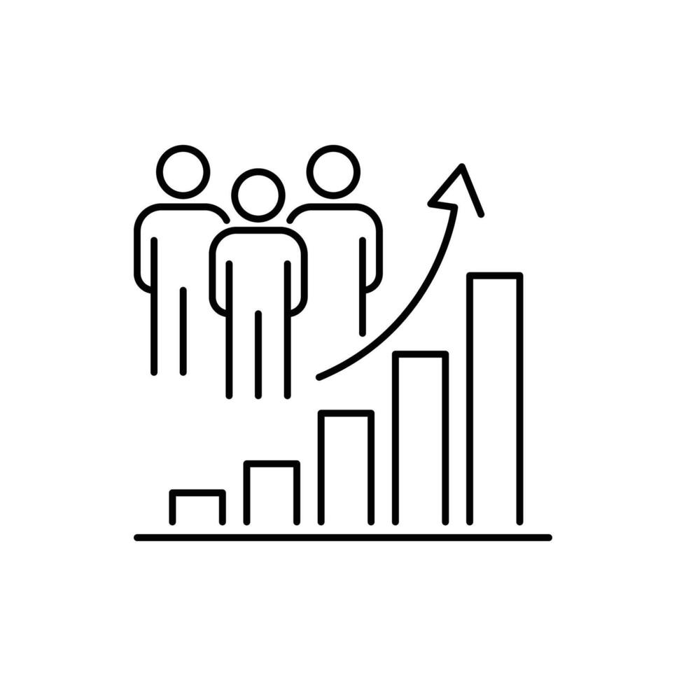 population growth icon, increase social development, global demography, people evolution chart, thin line symbol on white background - icon vector