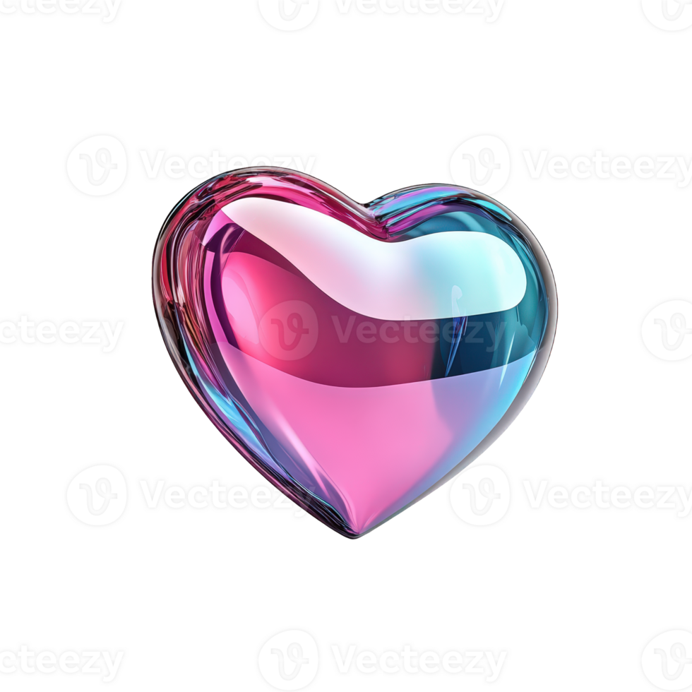 Glossy 3d pink blue heart holographic symbolizing romantic feelings, conveying love and affection against transparent background, ideal for valentine's themed design png
