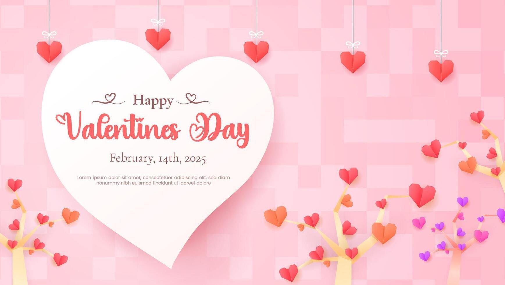 Design a composition with paper clouds and heart shaped embellishments for Valentines Day. vector