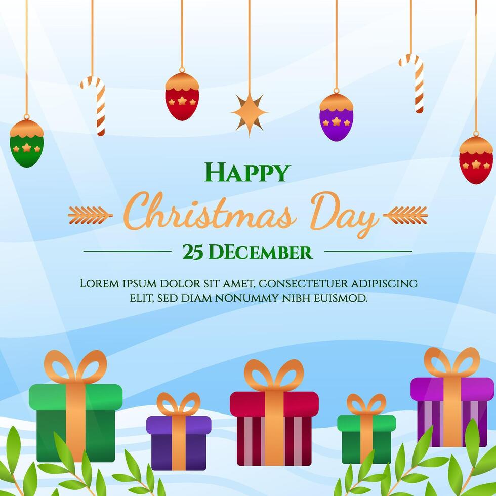 A festive Christmas illustration including a Christmas tree, presents, Santa Claus, and a snowman. vector