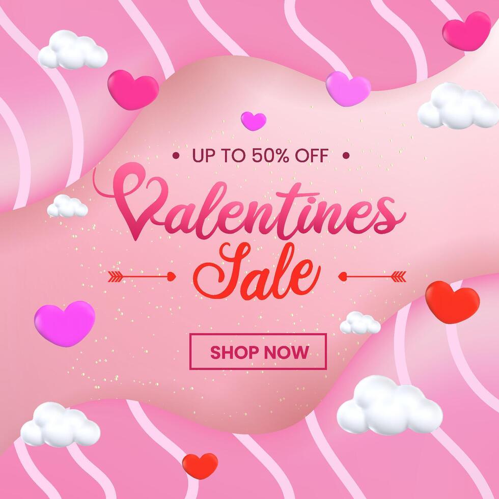 3D Valentines Day design with a heart and wings, along with romantic decorations, perfect for flyers and love themed projects. vector