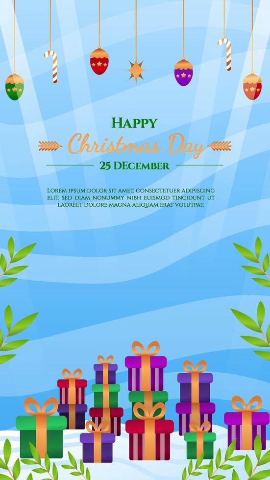 Christmas illustration featuring a Christmas tree, presents, Santa Claus, and a snowman. vector