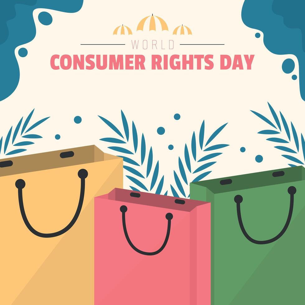 World Consumer Rights Day Poster. Various kind of shopping bags vector