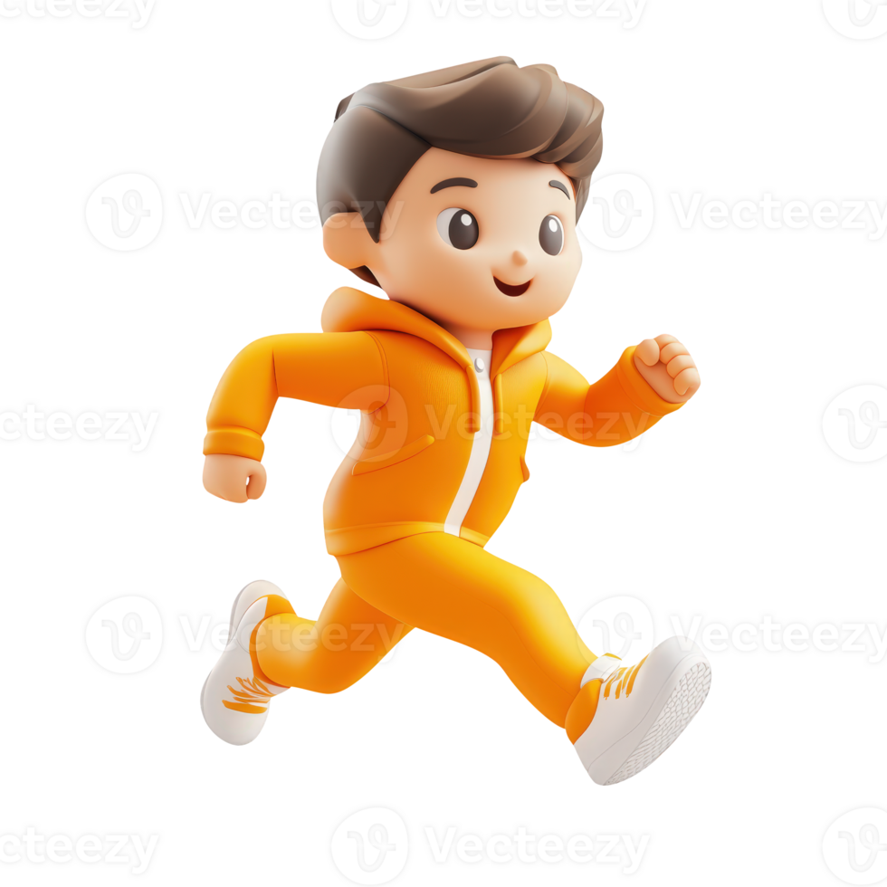 3d icon illustration of an orange astronaut running sport fast wearing blue boots, isolated on transparent background png