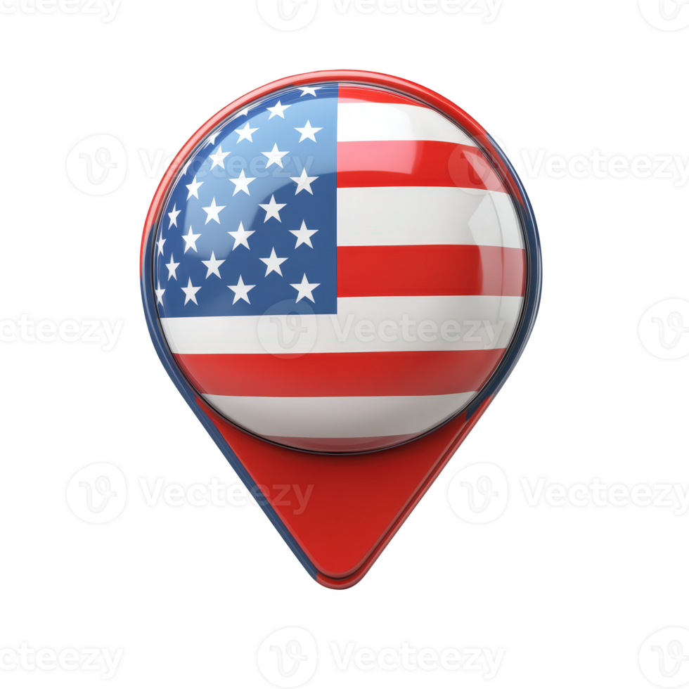 3d icon Location pin navigation marking usa american flag isolated on transparent background, symbolizes representing nationwide and travel journey png