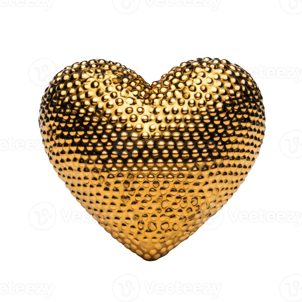 3d Metallic golden heart featuring raised polka dots, representing love warmth and emotional connection for romantic valentine day design concepts png