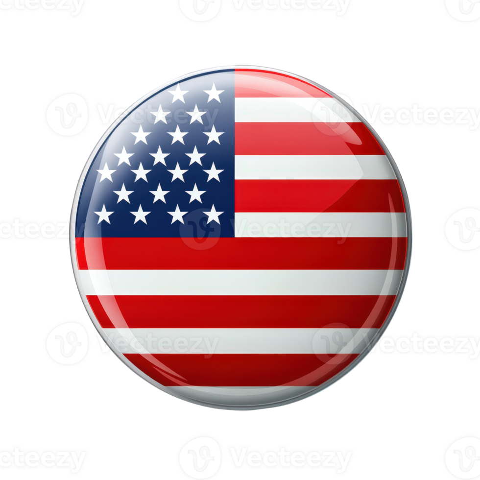 3d icon American flag glossy round badge, transparent background, symbolizing national pride for digital graphics patriotic design elements png