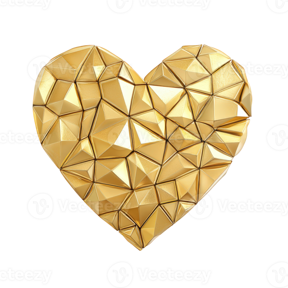 Metallic 3d geometric heart shimmering against transparent backdrop, symbolizing romantic love valentine day connection through elegant polygonal pattern design png