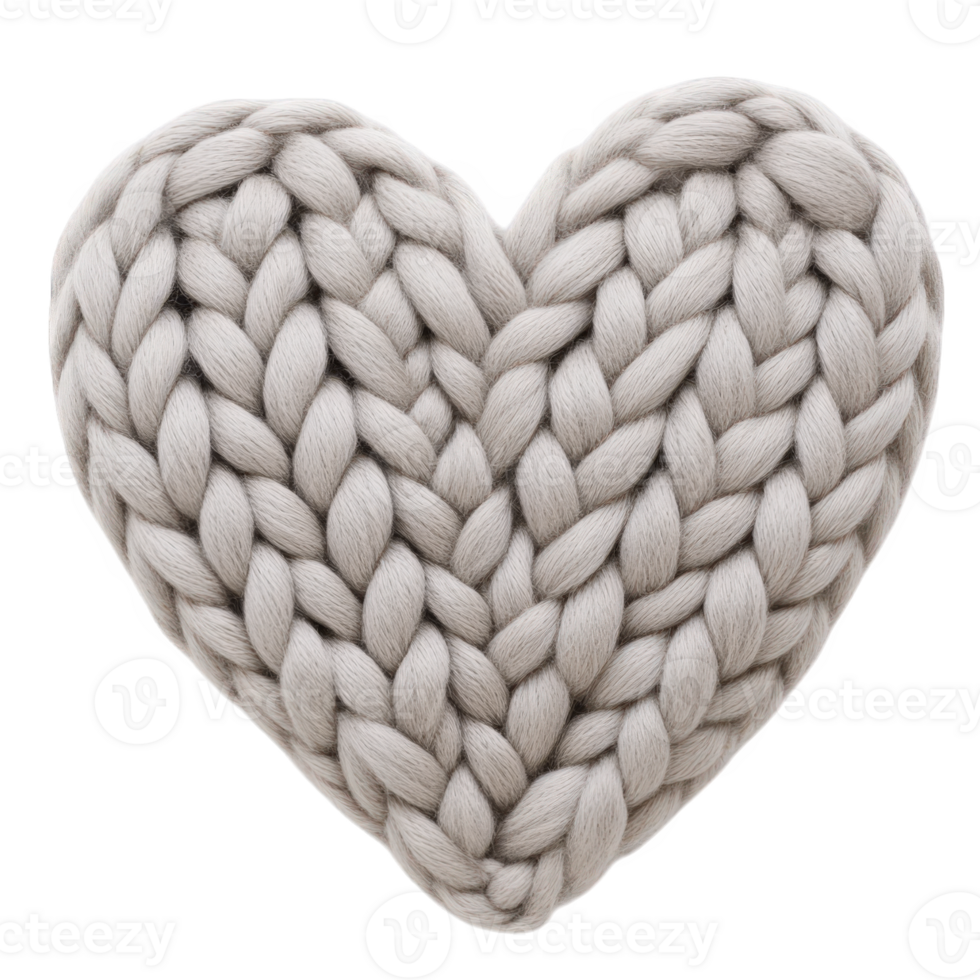 beige knitted valentine cozy heart displaying intricate braiding, handcrafted with soft yarn against transparent backdrop cutout for romantic themes png