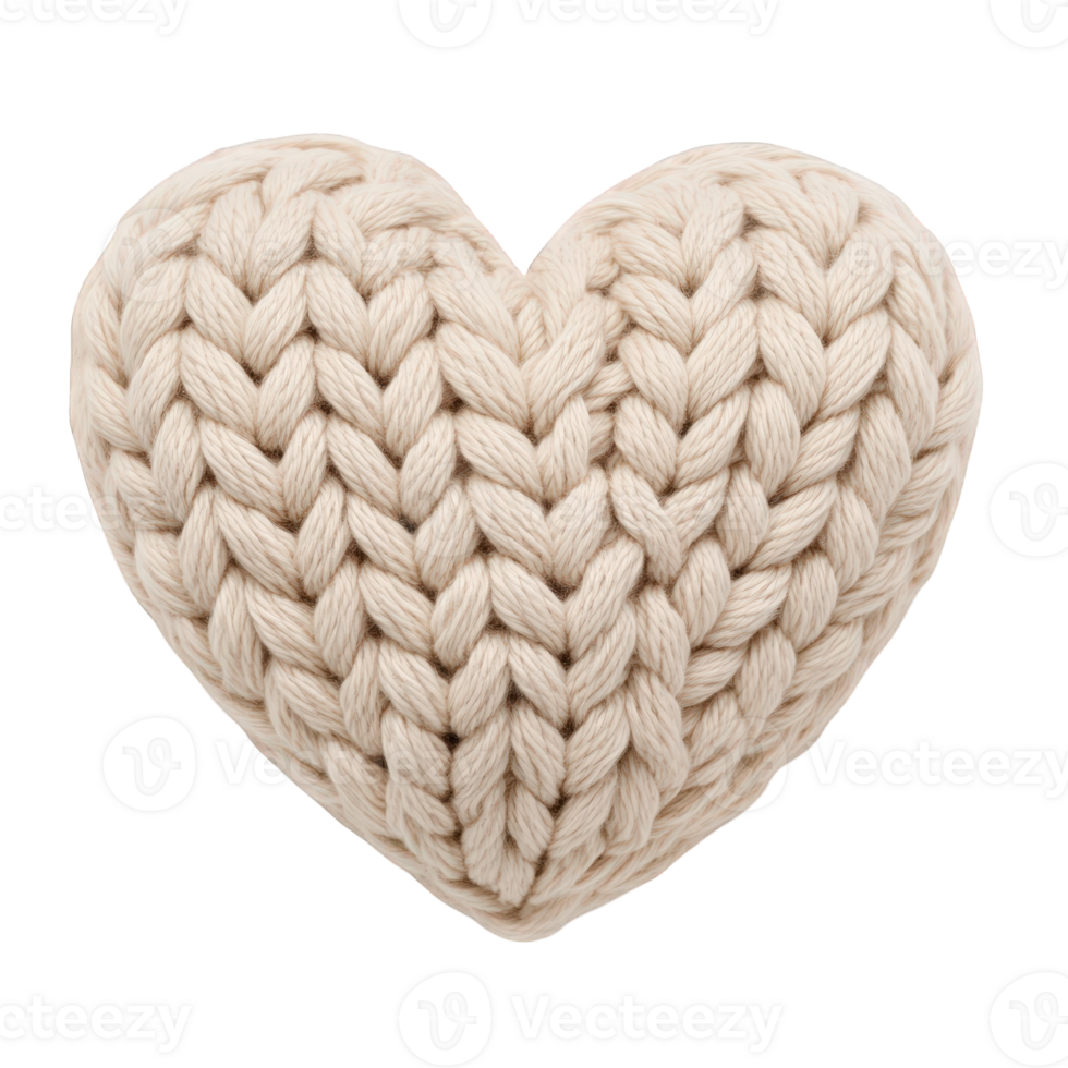 beige knitted valentine cozy heart displaying intricate braiding, handcrafted with soft yarn against transparent backdrop for romantic themes png