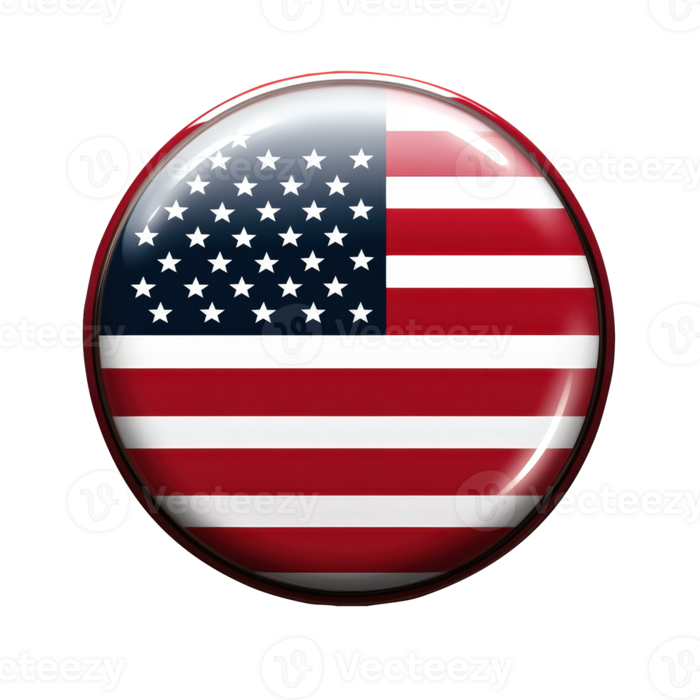 3d icon American flag glossy round badge, transparent background, symbolizing national pride digital graphics patriotic design elements png