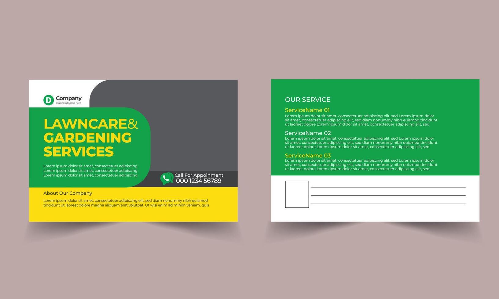 Lawn Mower Garden or Landscaping Service Postcard Template. Eddm Postcard Design, Event Card Design, Direct Mail Template vector